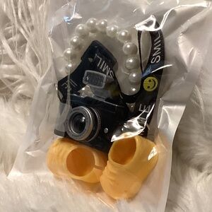 Labubu Doll  3 Pc Accessories, (Shoes, Necklace, Camera) Color Multi Color